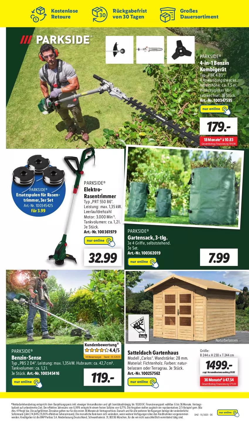 Aktueller Prospekt Lidl - Wochen-Highlights im Onlineshop - von 10.04 bis 16.04.2023 - strona 5 - produkty: arlo, auer, dell, eis, Elektro, elle, erde, Garten, Gartenhaus, Gartensack, Holz, LG, Mode, natur, ndk, Parkside, rasen, rasentrimmer, reis, Ria, sac, sattel, Ti, weck, werkzeug