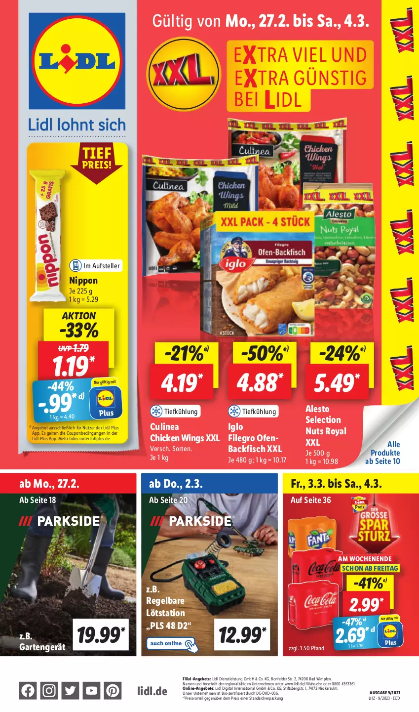 Aktueller Prospekt Lidl - Aktionsprospekt - von 27.02 bis 04.03.2023 - strona 1 - produkty: alesto, angebot, angebote, backfisch, Bad, bio, chicken wings, coupon, eis, elle, filegro, fisch, Garten, iglo, nippon, Ofen, preisvorteil, reis, teller, Ti