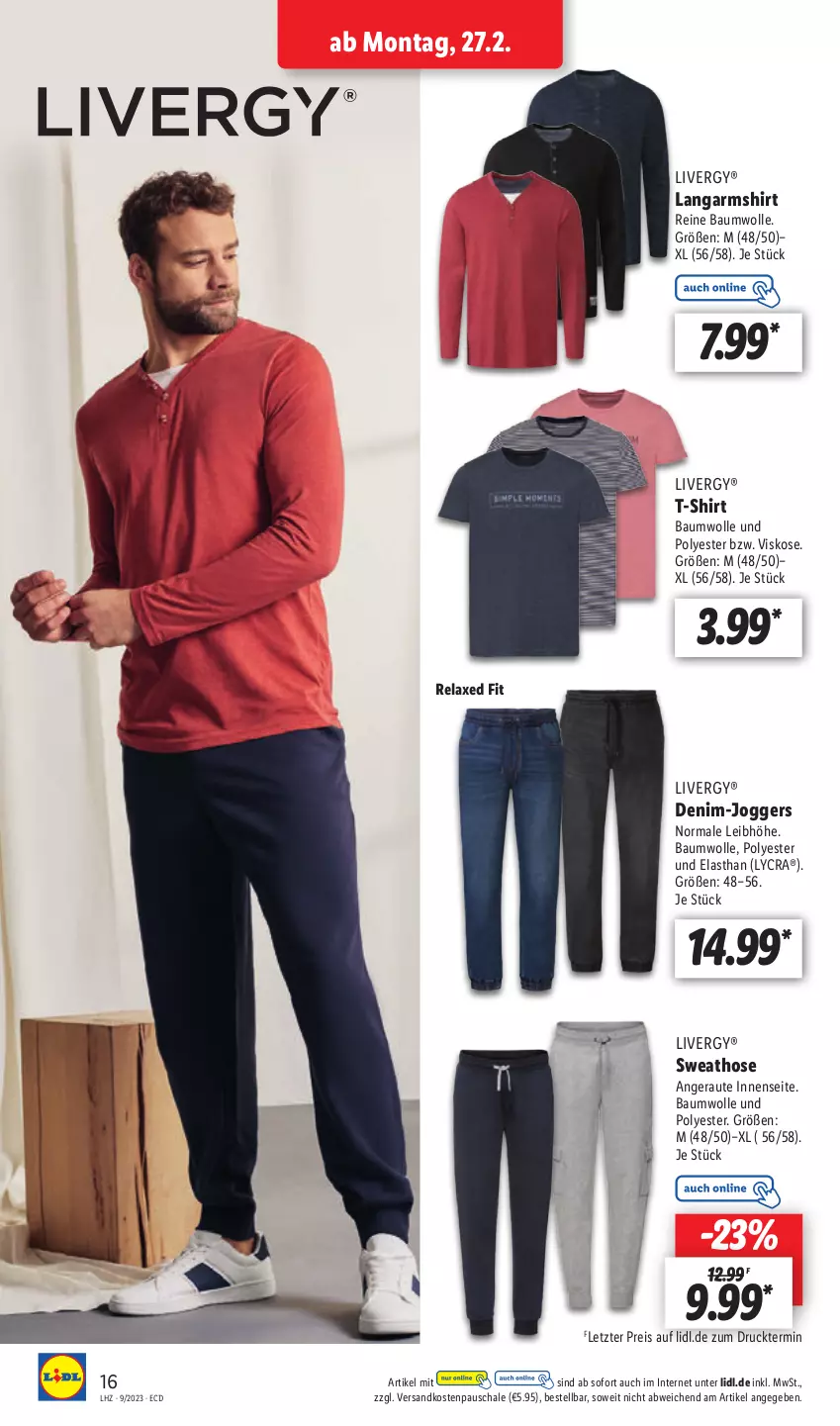 Aktueller Prospekt Lidl - Aktionsprospekt - von 27.02 bis 04.03.2023 - strona 18 - produkty: axe, Bau, baumwolle, eis, hose, Langarmshirt, livergy, ndk, reine baumwolle, reis, rel, Schal, Schale, shirt, Sweathose, T-Shirt, Ti, wolle, ZTE