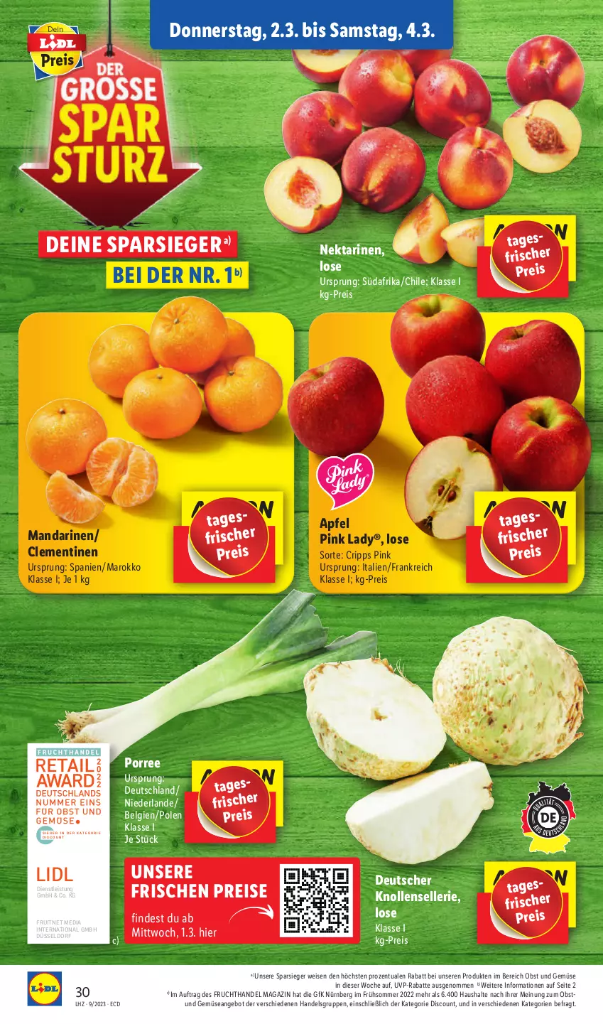 Aktueller Prospekt Lidl - Aktionsprospekt - von 27.02 bis 04.03.2023 - strona 32 - produkty: angebot, apfel, clementinen, discount, eis, elle, ente, frucht, LG, magazin, mandarine, mandarinen, Nektar, nektarinen, obst, Obst und Gemüse, Pink Lady, reis, Ti, und gemüse