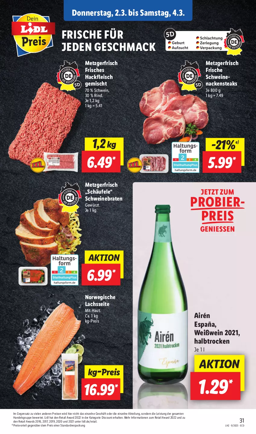 Aktueller Prospekt Lidl - Aktionsprospekt - von 27.02 bis 04.03.2023 - strona 33 - produkty: Abtei, bier, braten, discount, eis, fleisch, gewürz, hackfleisch, hackfleisch gemischt, lachs, mac, Nackensteak, nackensteaks, preisvorteil, reis, rind, rwe, schwein, schweine, schweinebraten, schweinenacken, steak, steaks, Ti, wein, weine, Weißwein