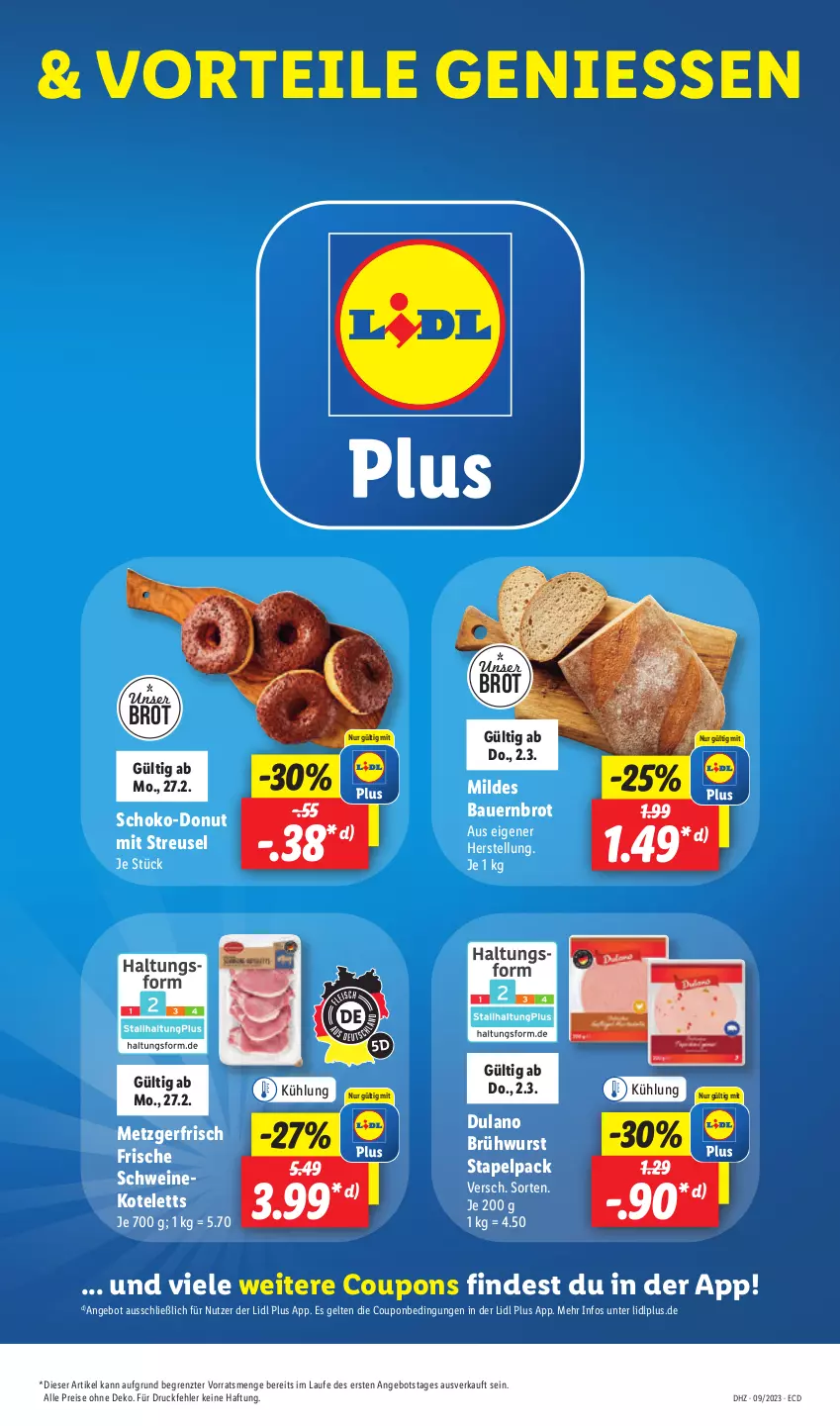 Aktueller Prospekt Lidl - Aktionsprospekt - von 27.02 bis 04.03.2023 - strona 41 - produkty: angebot, auer, Bau, Bauer, brot, Brühwurst, coupon, coupons, Donut, dulano, eis, kotelett, reis, schoko, schwein, schweine, schweinekotelett, Ti, wein, weine, wurst, ZTE