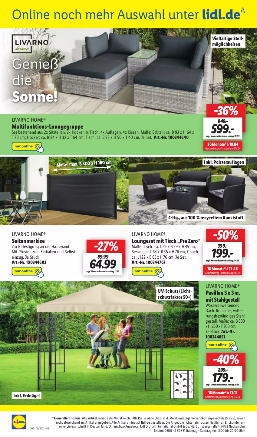 Aktueller Prospekt Lidl - Aktionsprospekt - von 27.02 bis 04.03.2023 - strona 44 - produkty: angebot, angebote, Couch, eis, elle, hocker, kissen, LG, loungeset, ndk, pavillon, reis, rel, Schal, Schale, Seitenmarkise, sessel, telefon, Ti, tisch, uhr, uv-schutz, wasser, ZTE