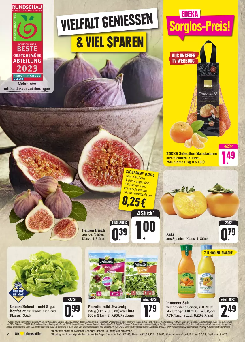 Aktueller Prospekt E Center - Angebote der Woche - von 25.09 bis 30.09.2023 - strona 6 - produkty: Abtei, Astra, coupon, coupons, deka, eis, ente, Feigen, flasche, florette, frucht, Garten, Innocent, Kaki, kopfsalat, lebensmittel, mandarine, mandarinen, obst, orange, pet-flasche, rabatt-coupon, reis, ring, rosen, saft, salat, speyer, Stiegl, Ti, wagner, Wild, ZTE