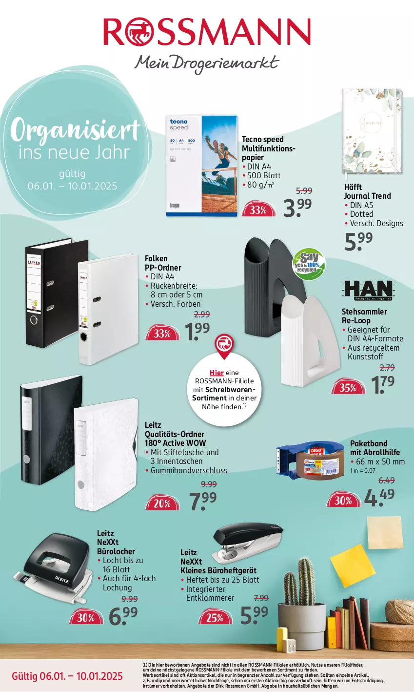 Aktueller Prospekt Rossmann - Prospekte - von 06.01 bis 10.01.2025 - strona 1 - produkty: angebot, angebote, Brei, din a4, Hefte, lamm, leine, leitz, ordner, papier, schreibwaren, spee, stifte, Tasche, taschen, Ti, ZTE