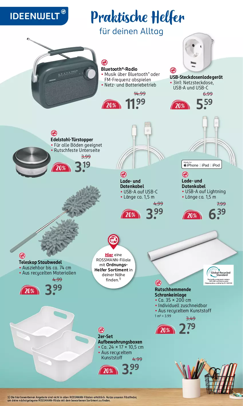 Aktueller Prospekt Rossmann - Prospekte - von 06.01 bis 10.01.2025 - strona 4 - produkty: angebot, angebote, aufbewahrungsbox, batterie, edelstahl, ladegerät, Radio, Ria, Schrank, Spiele, staubwedel, steckdose, Teleskop, Ti, tisch, topper, türstopper, usb, wedel