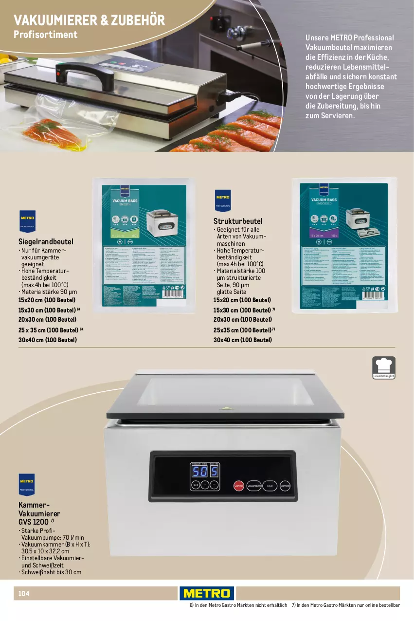 Aktueller Prospekt Metro - Non Food Sortiment - Seite 106 - von 01.10.2025 bis 09.06.2026 - strona 104 - produkty: angebot, Behälter, beutel, Brei, decke, Draht, eis, elle, küche, latte, lebensmittel, Metro, metro gastro, Ria, Rollenbox, rwe, Ti, Vakuumbeutel, Vakuumierer
