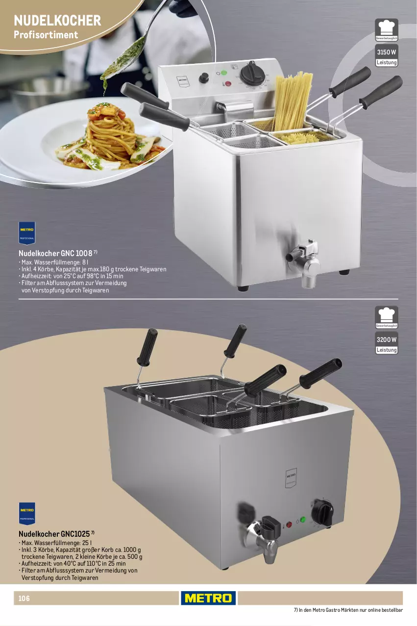 Aktueller Prospekt Metro - Non Food Sortiment - Seite 106 - von 01.10.2025 bis 09.06.2026 - strona 106 - produkty: decke, Deckel, eis, Kocher, korb, leine, Metro, metro gastro, nudel, reis, teigwaren, Ti, topf, wasser