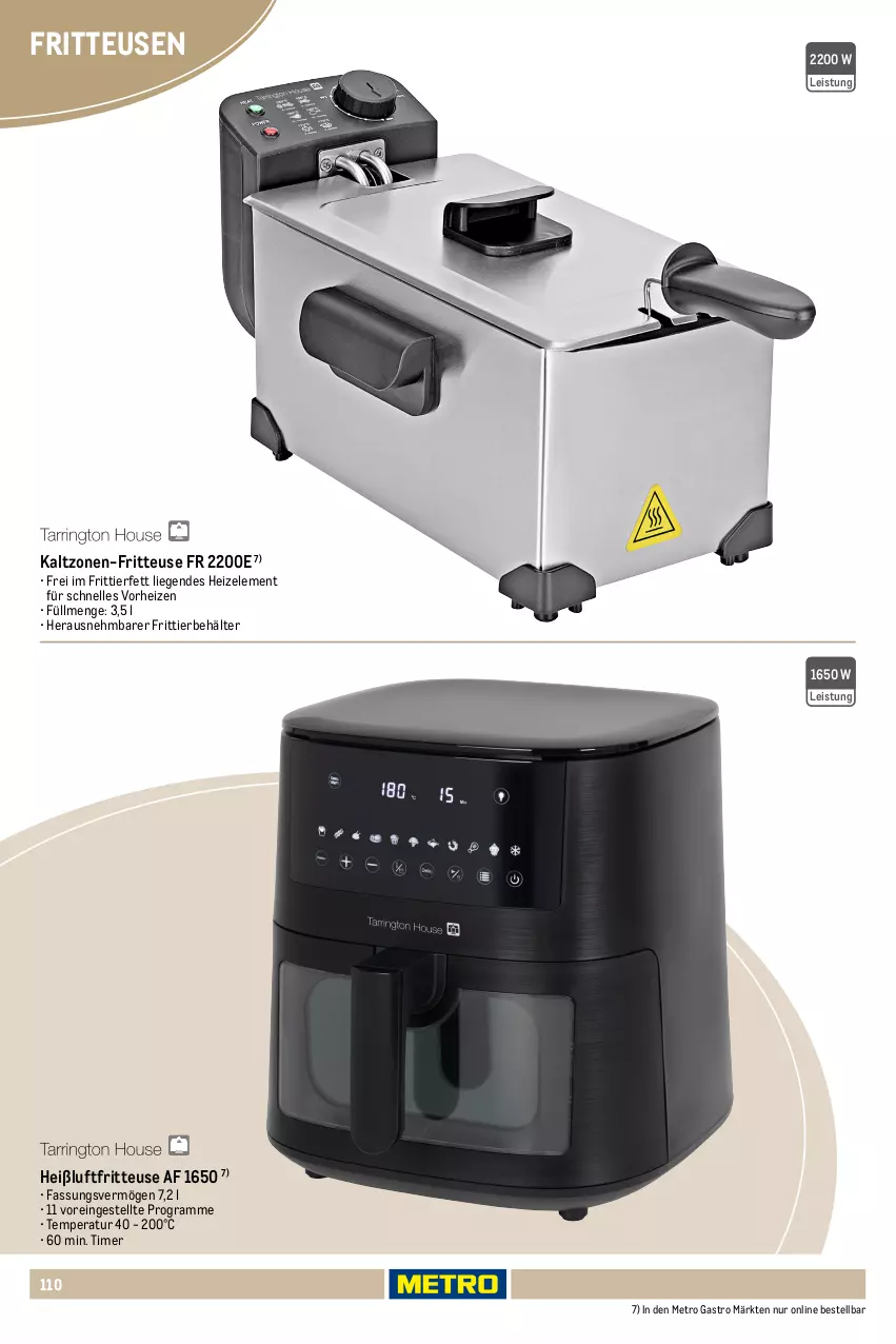 Aktueller Prospekt Metro - Non Food Sortiment - Seite 106 - von 01.10.2025 bis 09.06.2026 - strona 110 - produkty: Behälter, eis, elle, fisch, fleisch, fritteuse, Heißluftfritteuse, kuchen, Liege, Metro, metro gastro, pommes, Pommes Frites, shake, Ti, timer