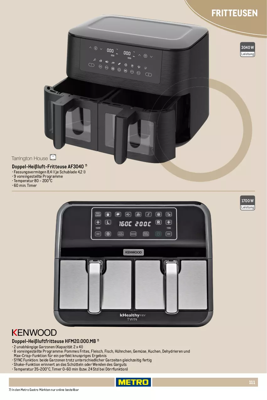 Aktueller Prospekt Metro - Non Food Sortiment - Seite 106 - von 01.10.2025 bis 09.06.2026 - strona 111 - produkty: Behälter, eis, elle, fisch, fleisch, fritteuse, Heißluftfritteuse, kuchen, Liege, Metro, metro gastro, pommes, Pommes Frites, shake, Ti, timer