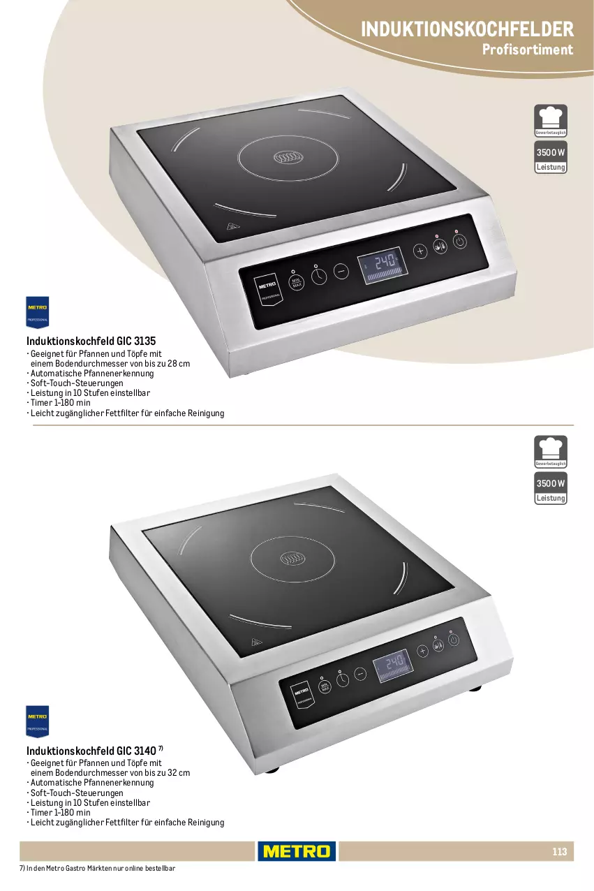 Aktueller Prospekt Metro - Non Food Sortiment - Seite 106 - von 01.10.2025 bis 09.06.2026 - strona 113 - produkty: auto, Behälter, eis, induktionskochfeld, kochfeld, messer, Metro, metro gastro, pfanne, pfannen, Reinigung, Ti, timer, tisch, wasser