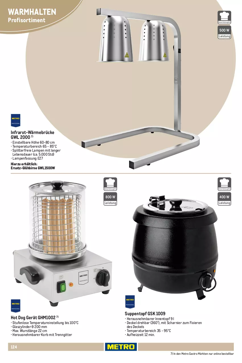 Aktueller Prospekt Metro - Non Food Sortiment - Seite 106 - von 01.10.2025 bis 09.06.2026 - strona 124 - produkty: auer, Behälter, decke, Deckel, eis, hot dog, HP, korb, Lampe, Metro, metro gastro, suppe, suppen, Ti, topf, wasser, wurst