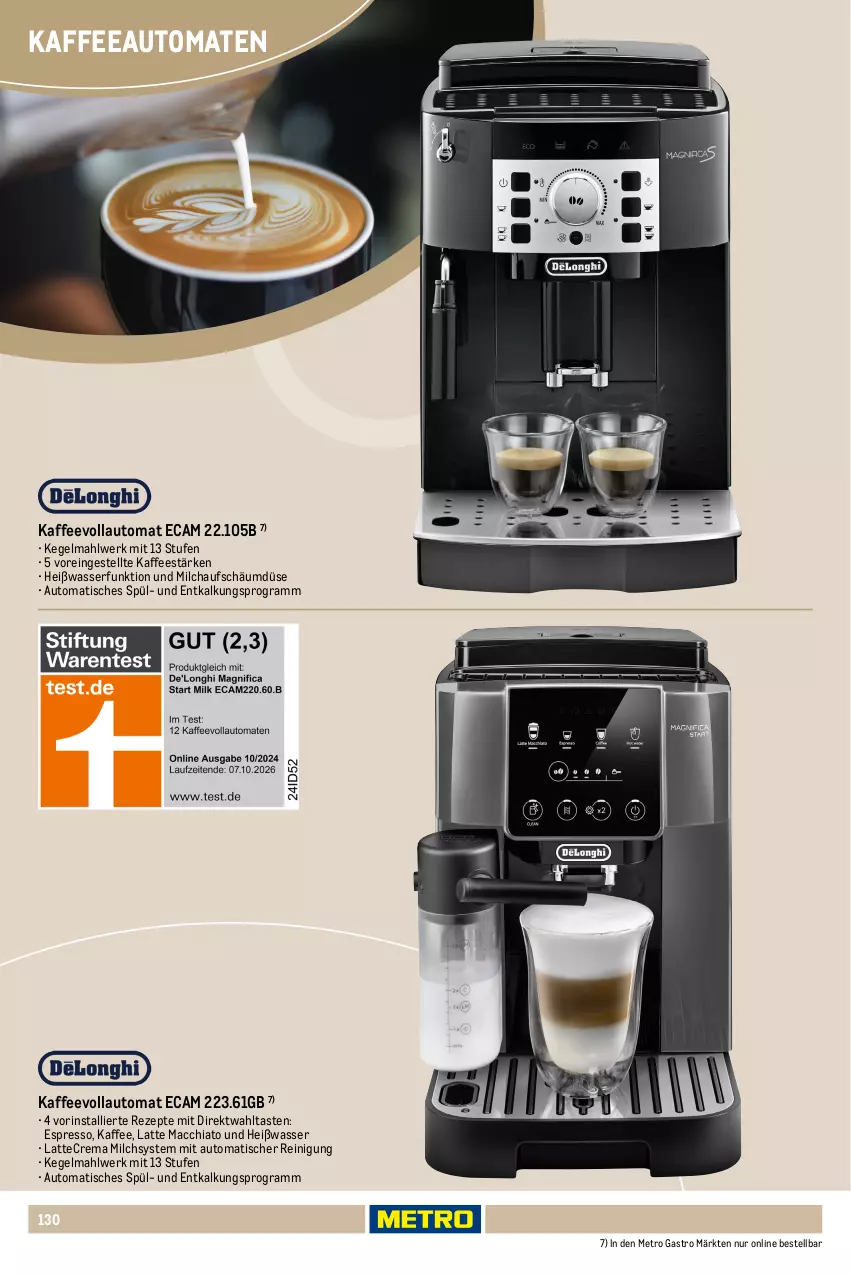 Aktueller Prospekt Metro - Non Food Sortiment - Seite 106 - von 01.10.2025 bis 09.06.2026 - strona 130 - produkty: ACC, auto, Cap, cappuccino, chia, cin, elle, espresso, getränk, getränke, kaffee, kaffeeautomat, kaffeegenuss, kaffeevollautomat, latte, latte macchiato, mac, macchiato, Metro, metro gastro, milch, nuss, Reinigung, rezept, rezepte, Spezi, Ti, tisch, tomate, tomaten, wasser