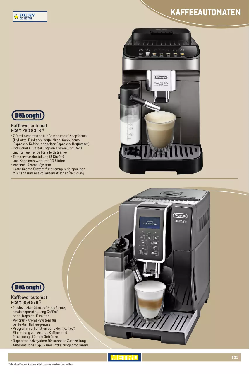Aktueller Prospekt Metro - Non Food Sortiment - Seite 106 - von 01.10.2025 bis 09.06.2026 - strona 131 - produkty: auto, Cap, cappuccino, cin, elle, espresso, getränk, getränke, kaffee, kaffeeautomat, kaffeegenuss, kaffeevollautomat, latte, Metro, metro gastro, milch, nuss, Reinigung, Spezi, Ti, tisch, tomate, tomaten