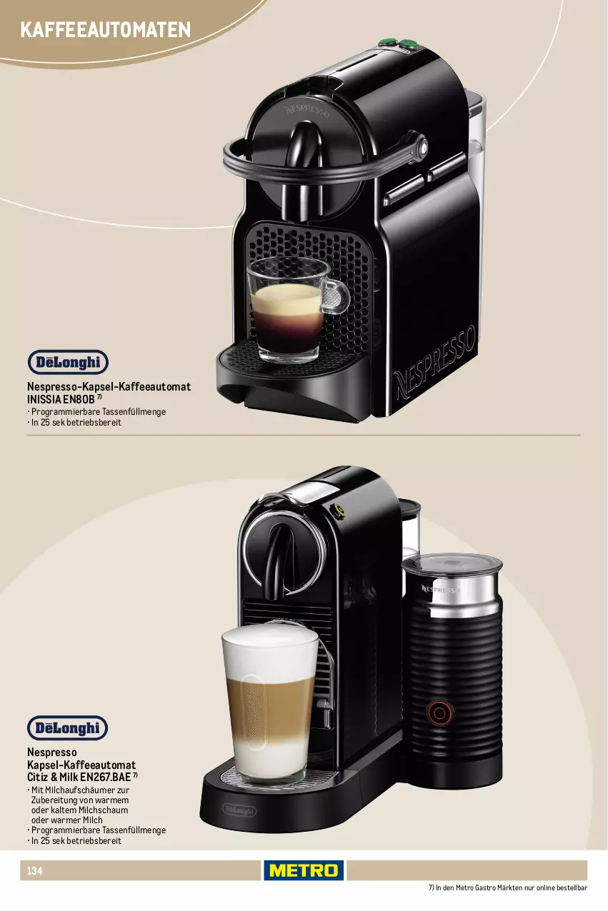 Aktueller Prospekt Metro - Non Food Sortiment - Seite 106 - von 01.10.2025 bis 09.06.2026 - strona 134 - produkty: auto, Elektro, espresso, kaffee, kaffeeautomat, latte, LG, Metro, metro gastro, milch, milchaufschäumer, nespresso, senf, tasse, Ti, tomate, tomaten