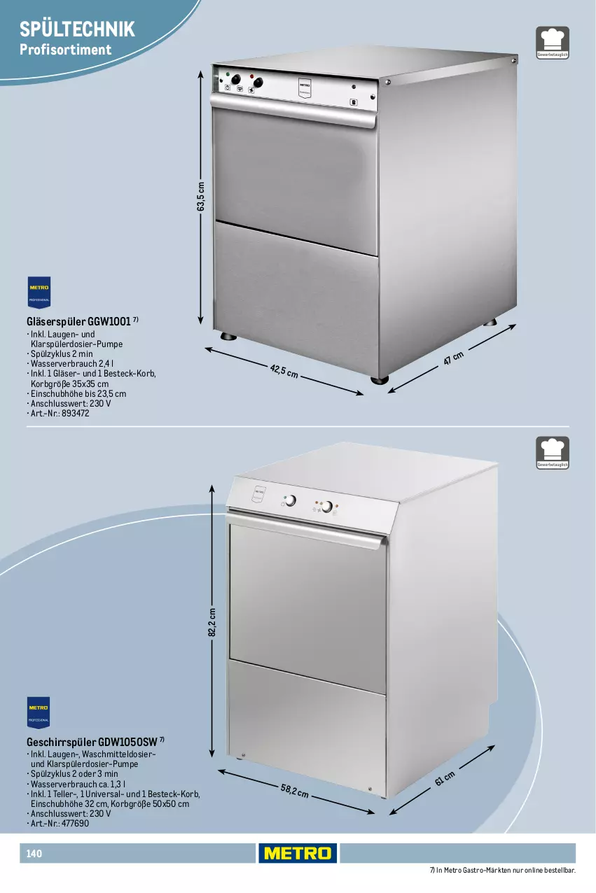 Aktueller Prospekt Metro - Non Food Sortiment - Seite 106 - von 01.10.2025 bis 09.06.2026 - strona 140 - produkty: aust, backofen, besteck, elle, geschirr, geschirrspüler, Gläser, grill, klarspüler, korb, Metro, metro gastro, Ofen, Rauch, teller, Ti, waschmittel, wasser