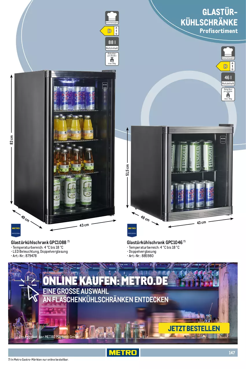 Aktueller Prospekt Metro - Non Food Sortiment - Seite 106 - von 01.10.2025 bis 09.06.2026 - strona 147 - produkty: angebot, auto, Bau, beleuchtung, decke, elle, flasche, Glastür, kühlschrank, Metro, metro gastro, Schrank, Ti, tisch
