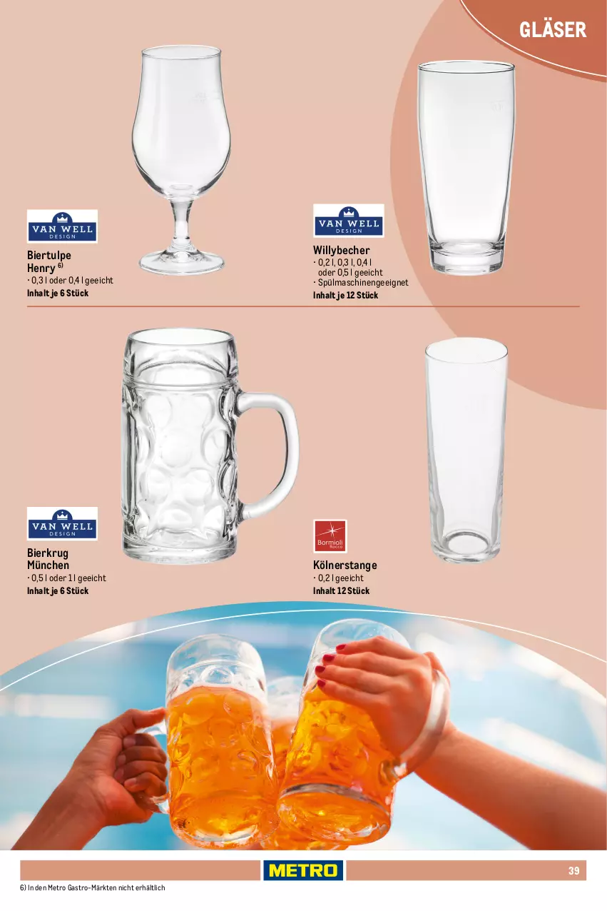 Aktueller Prospekt Metro - Non Food Sortiment - Seite 106 - von 01.10.2025 bis 09.06.2026 - strona 39 - produkty: Becher, bier, cola, drink, Gläser, LG, Metro, metro gastro, spülmaschinen, whisky, Whiskybecher, Whiskyglas