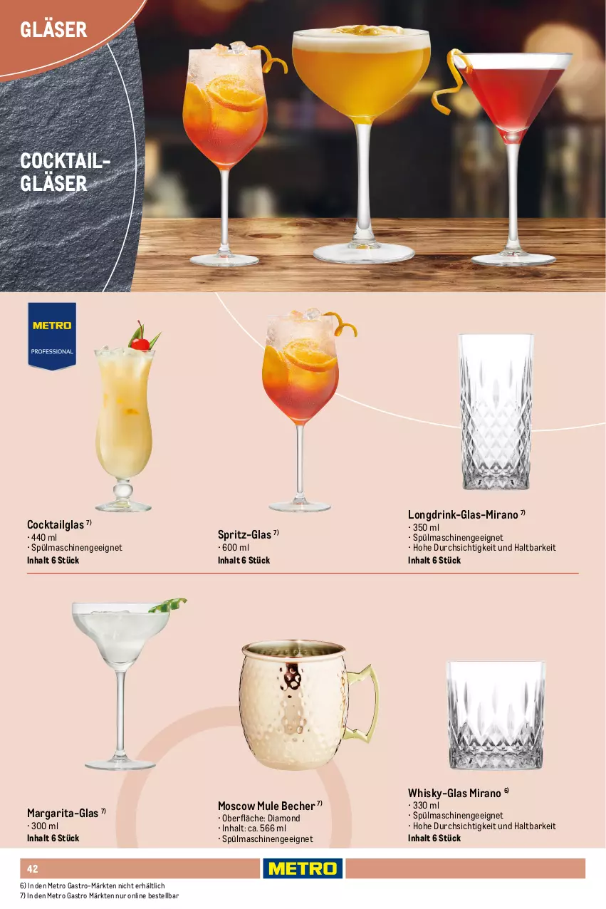 Aktueller Prospekt Metro - Non Food Sortiment - Seite 106 - von 01.10.2025 bis 09.06.2026 - strona 42 - produkty: Becher, cocktail, drink, eis, erde, Gläser, leine, LG, Metro, metro gastro, Ria, spülmaschinen, Ti, Tiere, whisky
