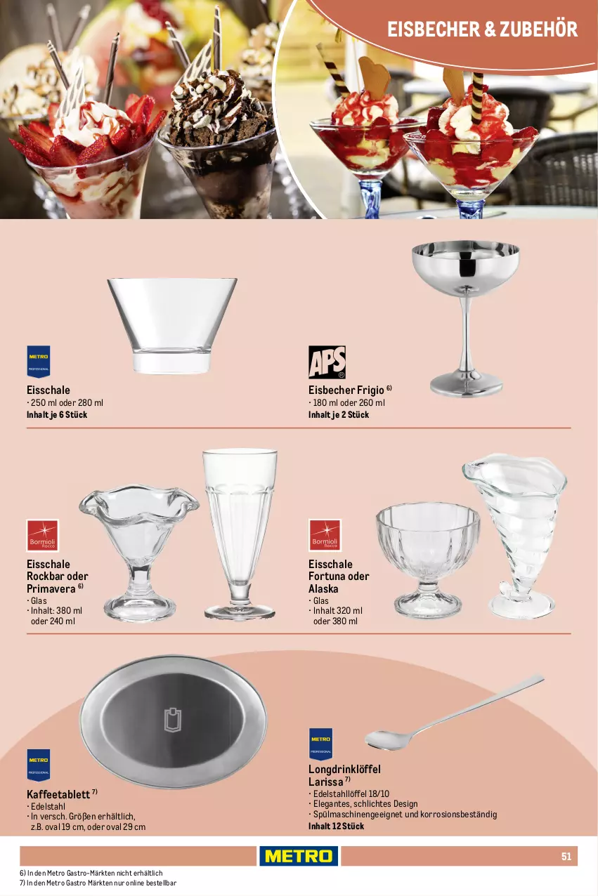 Aktueller Prospekt Metro - Non Food Sortiment - Seite 106 - von 01.10.2025 bis 09.06.2026 - strona 51 - produkty: Becher, drink, edelstahl, eis, eisbecher, elle, kaffee, Löffel, Metro, metro gastro, mikrowelle, Schal, Schale, spülmaschinen, tablet, tablett
