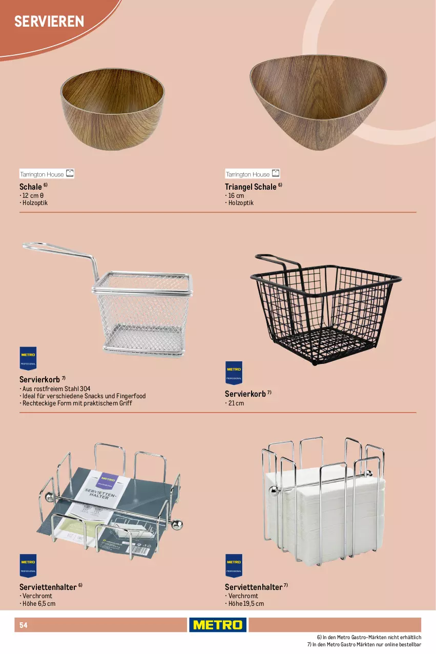 Aktueller Prospekt Metro - Non Food Sortiment - Seite 106 - von 01.10.2025 bis 09.06.2026 - strona 54 - produkty: Holz, korb, Metro, metro gastro, natur, Ria, Schal, Schale, Serviette, servietten, snack, snacks, Ti, tisch