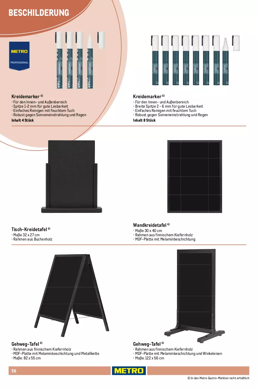 Aktueller Prospekt Metro - Non Food Sortiment - Seite 106 - von 01.10.2025 bis 09.06.2026 - strona 56 - produkty: Brei, buch, eis, Holz, Kette, Kreide, Kreidemarker, latte, Laufen, Metro, metro gastro, ndk, Ti, tisch, tuc