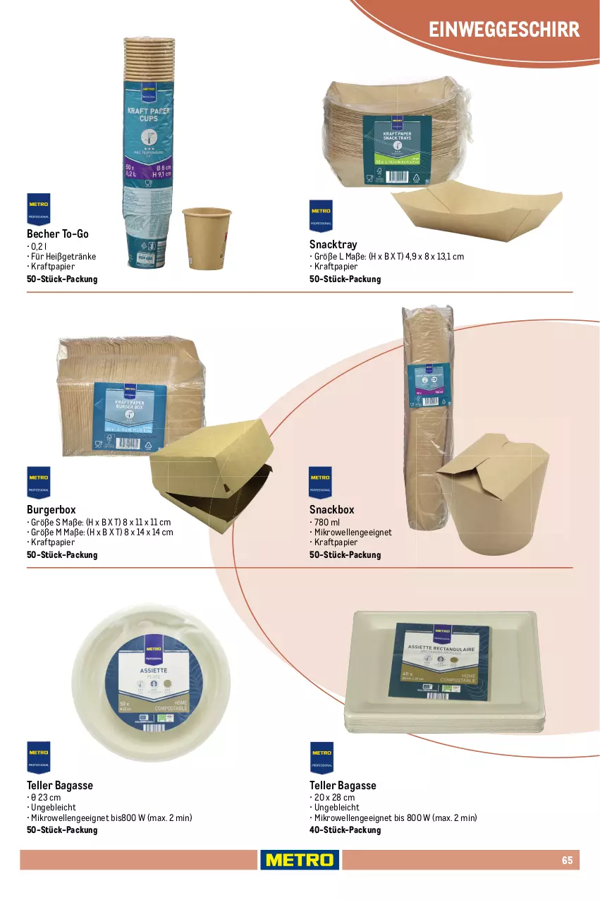 Aktueller Prospekt Metro - Non Food Sortiment - Seite 106 - von 01.10.2025 bis 09.06.2026 - strona 65 - produkty: Becher, burger, decke, Deckel, elle, geschirr, getränk, getränke, kraft, mikrowelle, papier, pizza, Schal, Schale, snack, teller