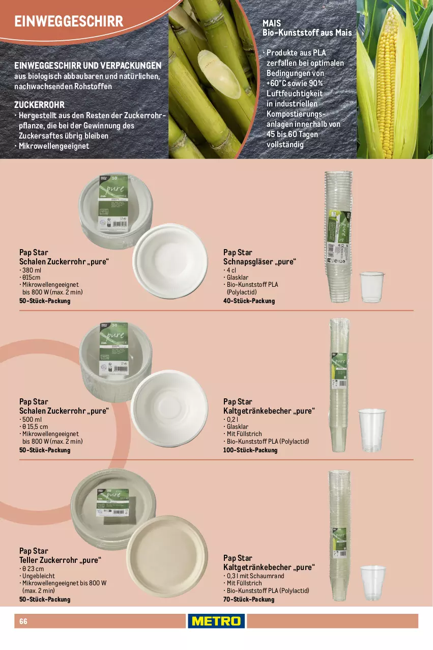 Aktueller Prospekt Metro - Non Food Sortiment - Seite 106 - von 01.10.2025 bis 09.06.2026 - strona 66 - produkty: Abba, Bau, Becher, bio, braun, elle, geschirr, getränk, getränke, Gläser, Holz, lebensmittel, mais, mikrowelle, Pappbecher, pflanze, saft, Schal, Schale, snack, Stier, suppe, suppen, teller, Ti, trinkbecher, wurst, zucker