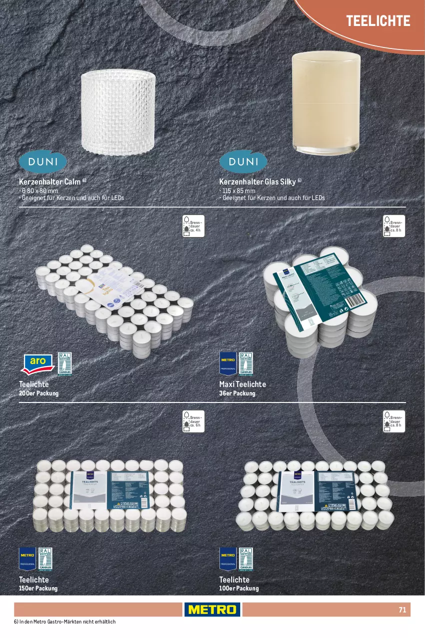 Aktueller Prospekt Metro - Non Food Sortiment - Seite 106 - von 01.10.2025 bis 09.06.2026 - strona 71 - produkty: auer, kerze, Kerzenhalter, leds, Metro, metro gastro, tee, Teelicht, teelichte, Ti