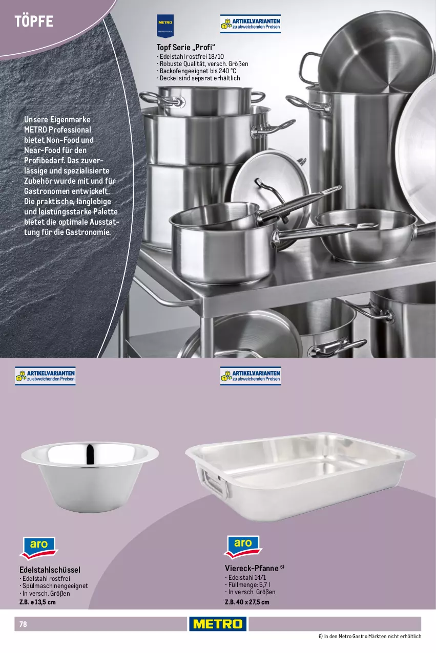 Aktueller Prospekt Metro - Non Food Sortiment - Seite 106 - von 01.10.2025 bis 09.06.2026 - strona 78 - produkty: backofen, decke, Deckel, edelstahl, Edelstahl-Fleischtopf, eis, Elektro, erde, fleisch, Fleischtopf, herdarten, Kocher, LG, Metro, metro gastro, Ofen, Palette, pfanne, ring, schüssel, Spezi, spülmaschinen, Ti, tisch, topf, WICK