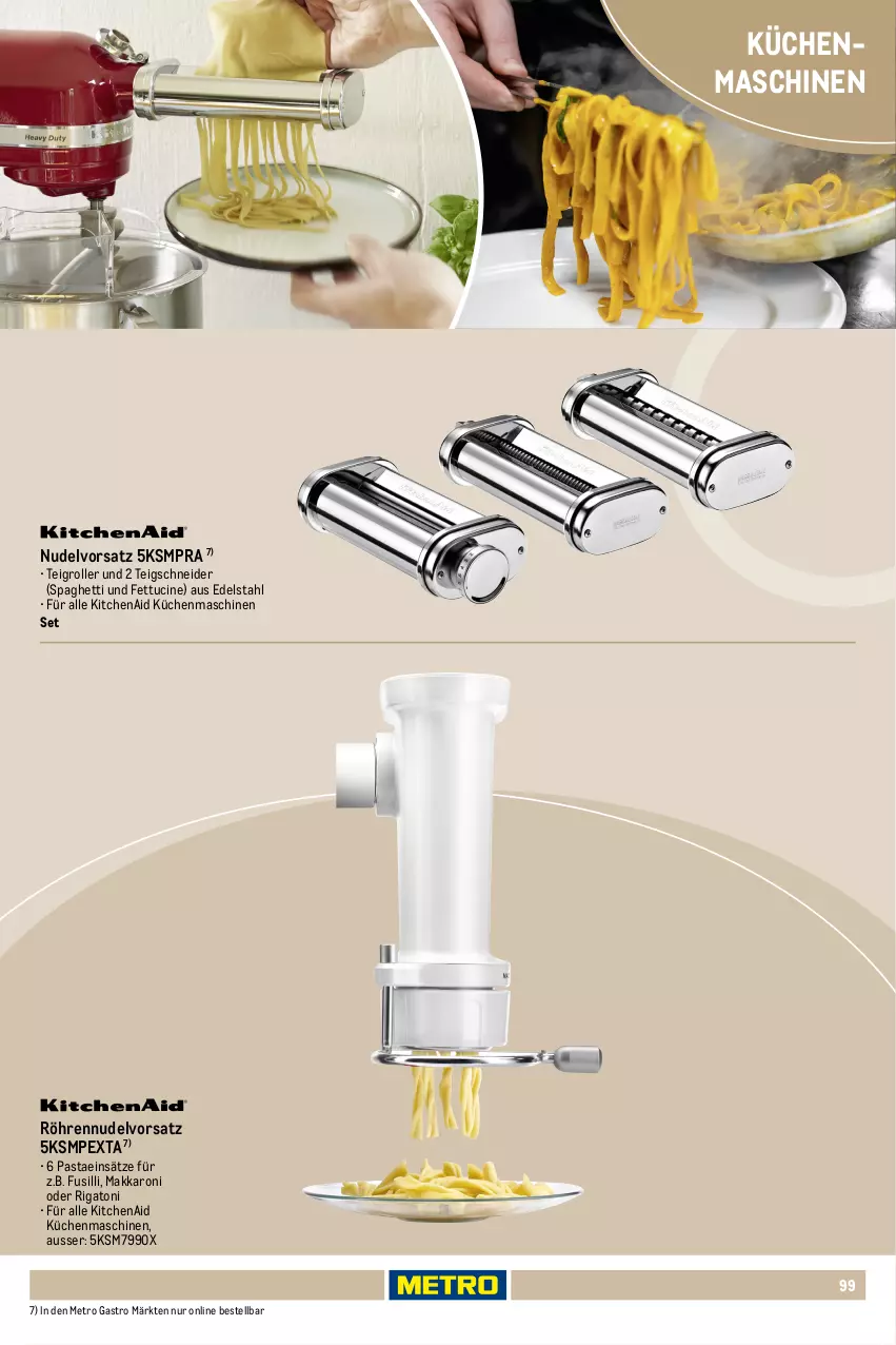 Aktueller Prospekt Metro - Non Food Sortiment - Seite 106 - von 01.10.2025 bis 09.06.2026 - strona 99 - produkty: cin, edelstahl, eis, fleisch, fusilli, KitchenAid, küche, Küchen, küchenmaschine, Metro, metro gastro, nudel, pasta, reifen, Roller, spaghetti, Teigrolle, Ti, trommel, tuc, würfel, wurst