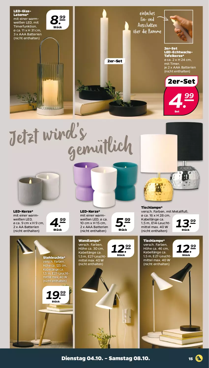 Aktueller Prospekt Netto - Woche 40 - von 04.10 bis 08.10.2022 - strona 15 - produkty: batterie, batterien, kerze, lamm, Lampe, laterne, LED-Kerze, Leuchte, leuchtmittel, Schal, stehleuchte, Ti, timer, tisch, Tischlampe