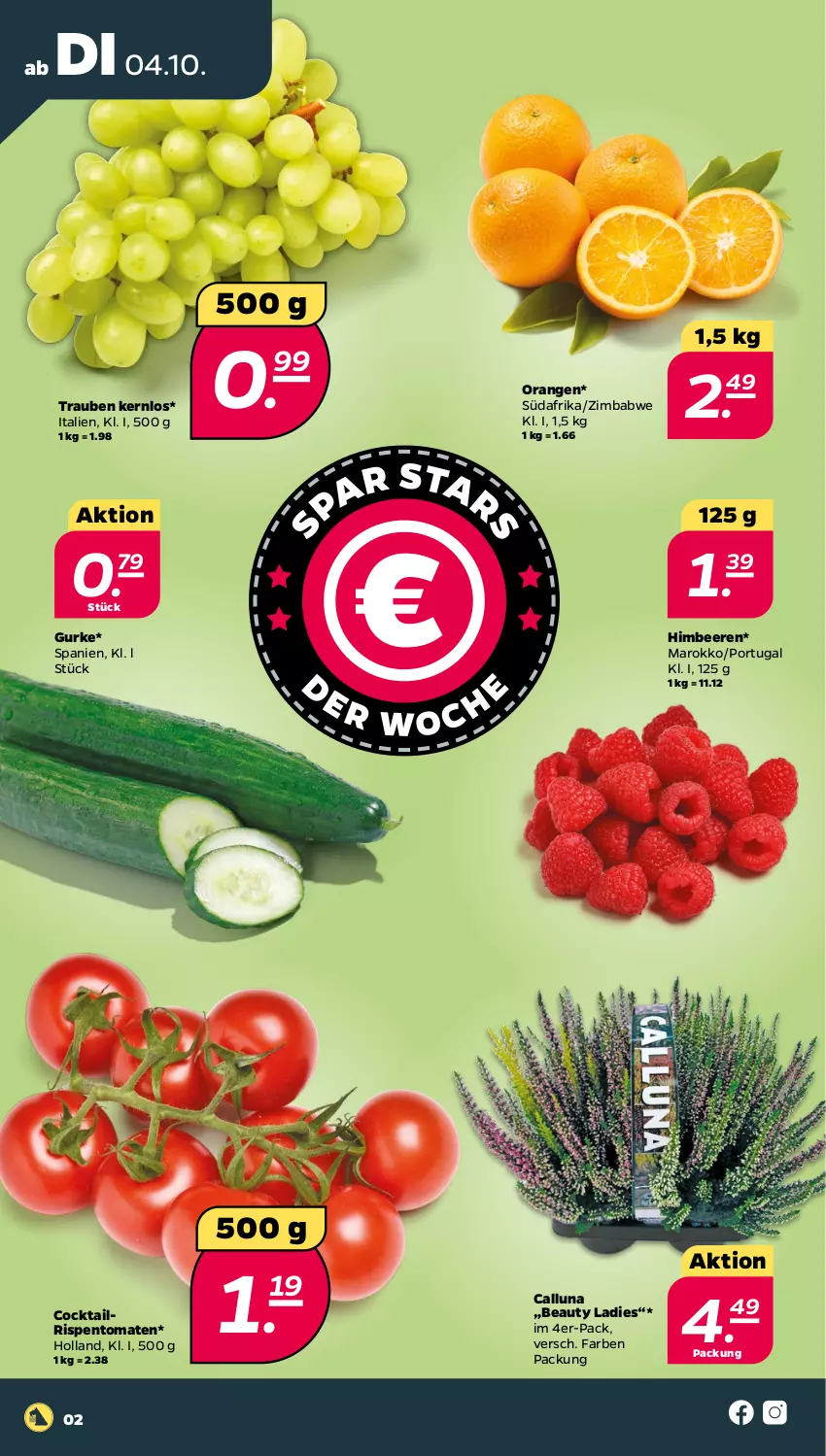 Aktueller Prospekt Netto - Woche 40 - von 04.10 bis 08.10.2022 - strona 2 - produkty: beere, beeren, cocktail, gurke, himbeer, himbeere, himbeeren, orange, orangen, rispentomaten, Ti, tomate, tomaten, trauben