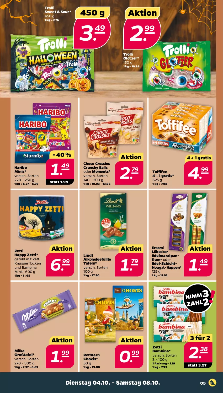 Aktueller Prospekt Netto - Woche 40 - von 04.10 bis 08.10.2022 - strona 5 - produkty: alkohol, ball, choco crossies, crossies, Edelmarzipan, haribo, Knusperflocken, LG, lindt, Lübecker, marzipan, milka, rum, Ti, toffifee, trolli