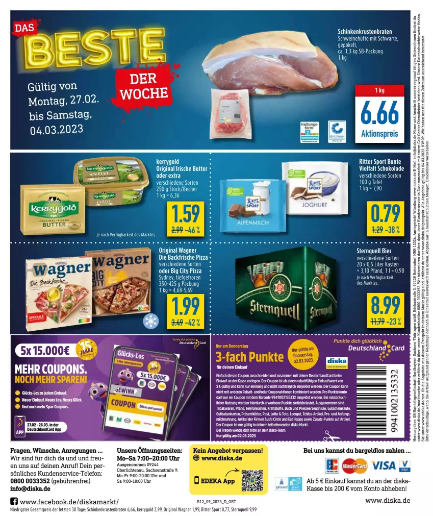 Aktueller Prospekt Diska - Prospekte - von 27.02 bis 04.03.2023 - strona 12 - produkty: Anew, angebot, angebote, Astra, bier, braten, buch, coupon, deka, deutschlandcard, eis, ente, erde, gin, guthabenkarte, gutschein, kerrygold, kraft, krustenbraten, LG, mars, original wagner, pizza, reis, ring, ritter, ritter sport, sac, schinken, schwein, schweine, Sport, Tchibo, tee, telefon, Ti, uhr, wagner, wein, weine, ZTE