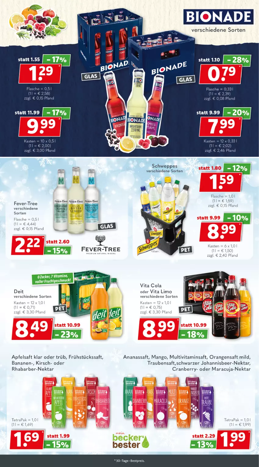 Aktueller Prospekt Getraenkeland - von 12.12 bis 24.12.2022 - strona 5 - produkty: ananas, apfel, apfelsaft, banane, bananen, bestpreis, cola, cranberry, deit, eis, fever-tree, flasche, kirsch, limo, mango, maracuja, Multivitaminsaft, natur, Nektar, orange, orangen, orangensaft, reis, rhabarber, saft, Schwarzer Johannisbeer-Nektar, schweppes, Stier, Ti, trauben, Traubensaft, vita, Vita C, zitrone