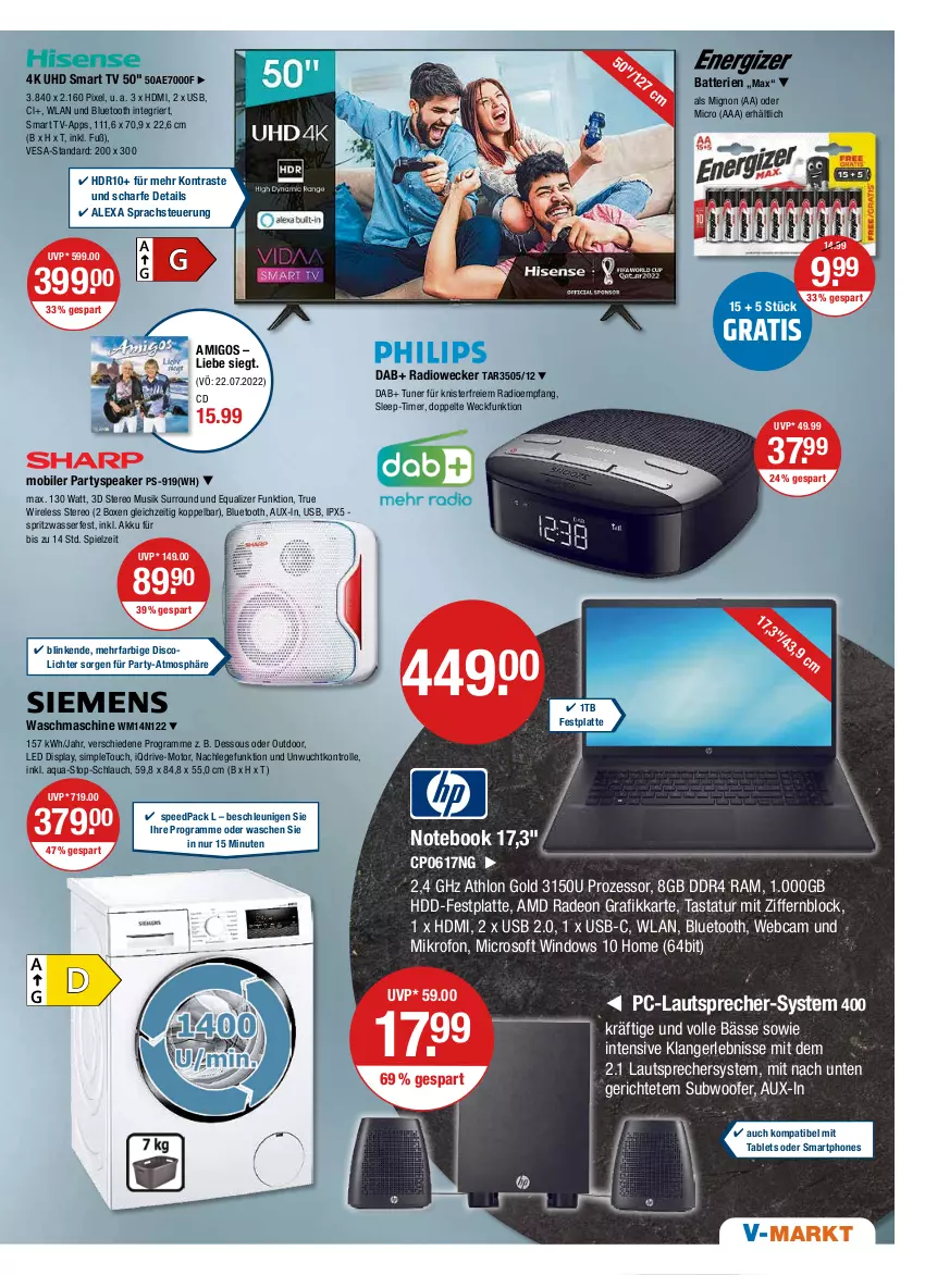 Aktueller Prospekt Vmarkt - V-Markt - von 21.07 bis 27.07.2022 - strona 15 - produkty: akku, alexa, AMD Radeon, aqua, batterie, batterien, deo, festplatte, gefu, HDD, HDMI, latte, lautsprecher, notebook, radeon, Radio, rel, schlauch, sim, smart tv, smartphone, smartphones, spee, Subwoofer, tablet, Tablets, Tastatur, Ti, timer, tuner, uhd, usb, waschmaschine, wasser, weck