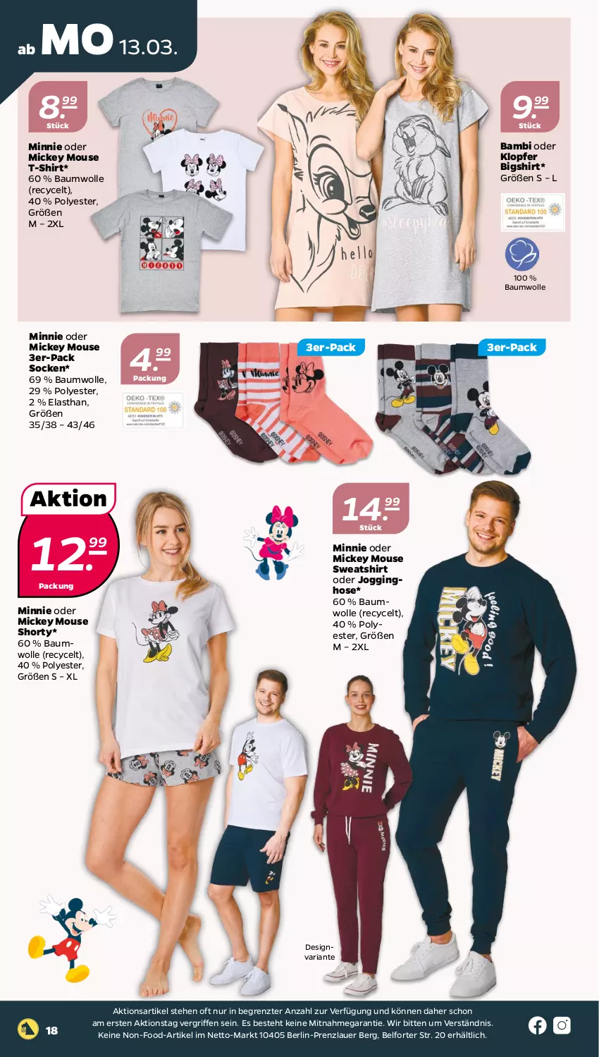 Aktueller Prospekt Netto - Woche 11 - von 13.03 bis 18.03.2023 - strona 18 - produkty: auer, Bau, baumwolle, gin, hose, Jogginghose, Ria, shirt, shorty, socken, Sweatshirt, T-Shirt, Ti, wolle, ZTE