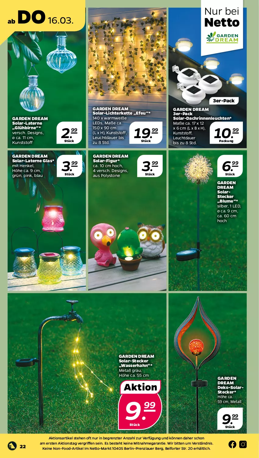 Aktueller Prospekt Netto - Woche 11 - von 13.03 bis 18.03.2023 - strona 22 - produkty: auer, blume, henkel, Kette, laterne, leds, Leuchte, leuchten, lichterkette, Ti, wasser, ZTE