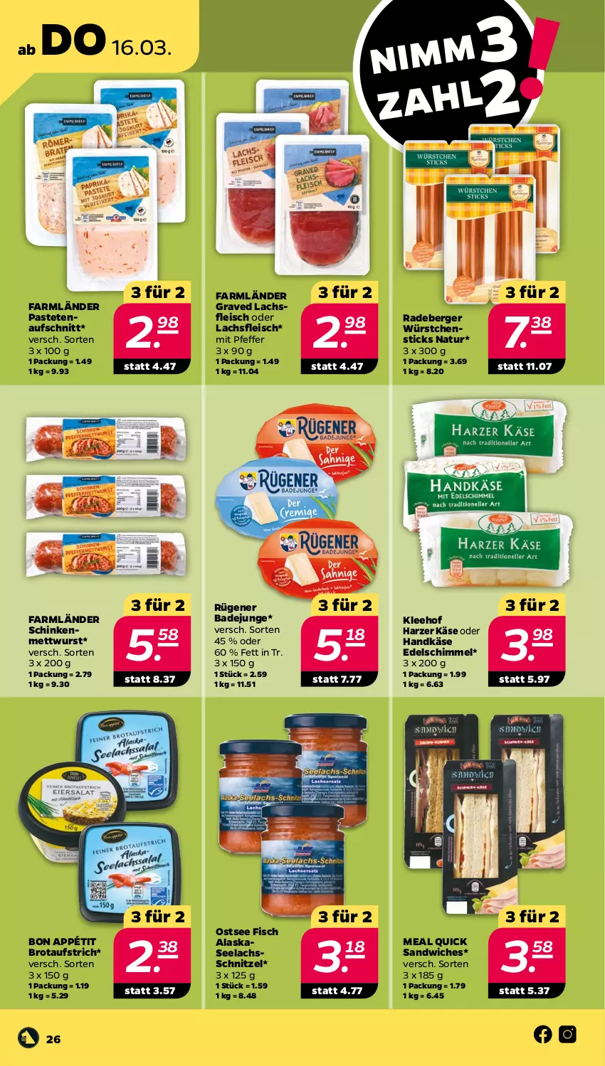 Aktueller Prospekt Netto - Woche 11 - von 13.03 bis 18.03.2023 - strona 26 - produkty: aufschnitt, aufstrich, Bad, Berger, brot, brotaufstrich, eis, fisch, fleisch, Graved Lachs, Käse, lachs, Mett, mettwurst, natur, ndk, pastete, pfeffer, radeberger, Rügener, rügener badejunge, sandwich, schinken, schnitzel, Ti, wurst, würstchen