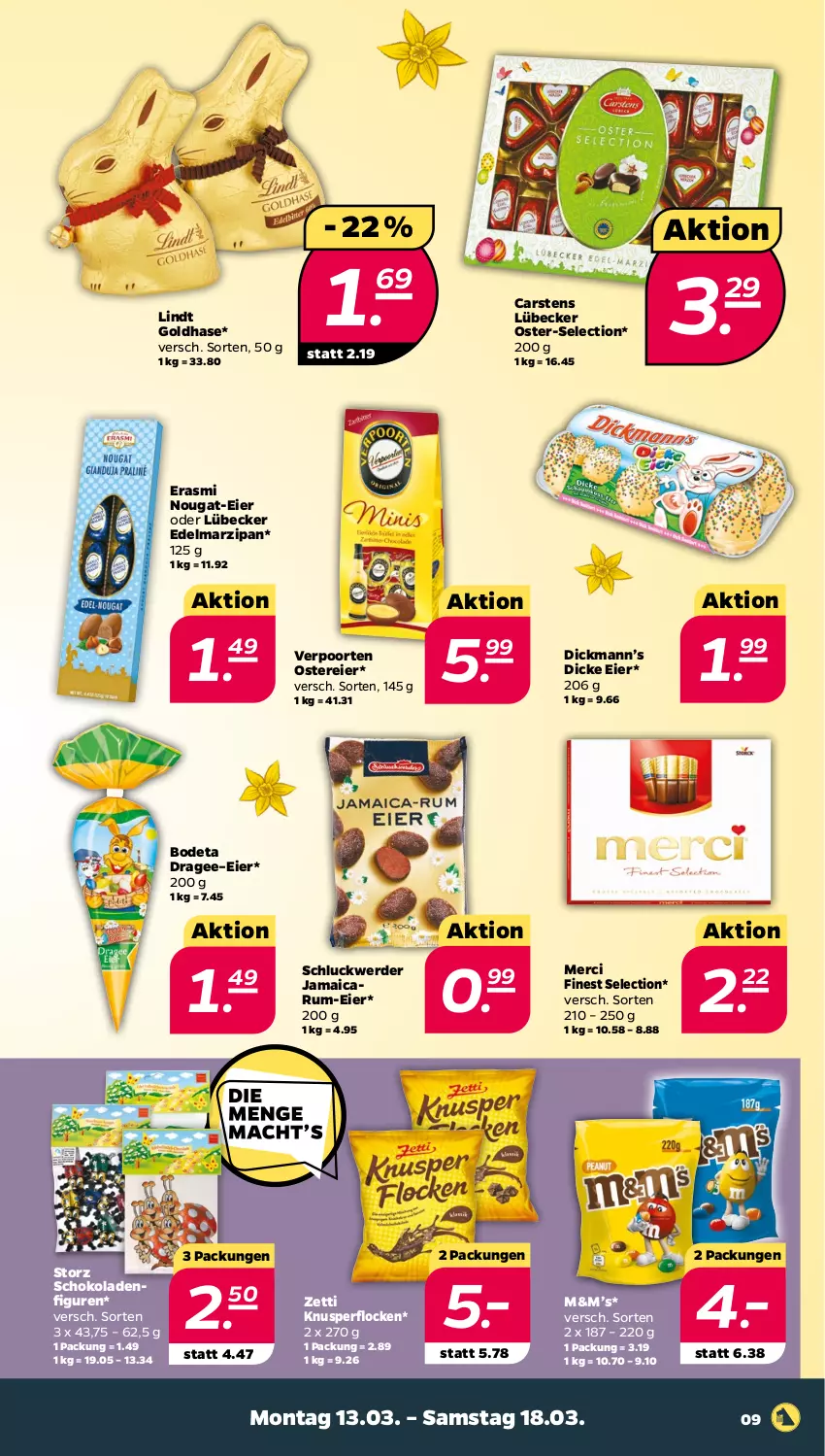 Aktueller Prospekt Netto - Woche 11 - von 13.03 bis 18.03.2023 - strona 9 - produkty: Cars, Edelmarzipan, eier, erde, Knusperflocken, lindt, Lübecker, marzipan, merci, rum, schoko, schokolade, schokoladen, Ti, verpoorten