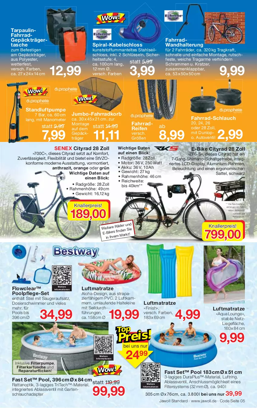 Aktueller Prospekt Jawoll - Prospekte - von 12.06 bis 18.06.2022 - strona 5 - produkty: adapter, akku, aqua, auto, beleuchtung, dunlop, E-Bike, E-Bikes, eis, elle, Fahrrad, Finish, Garten, gartenschlauch, jumbo, knallerpreis, korb, kraft, Laufen, leine, Liege, luftmatratze, Mantel, matratze, Mode, orange, pool, reifen, reis, Ria, ring, rwe, sattel, Schal, schlauch, shimano, Tasche, Ti, wandhalterung