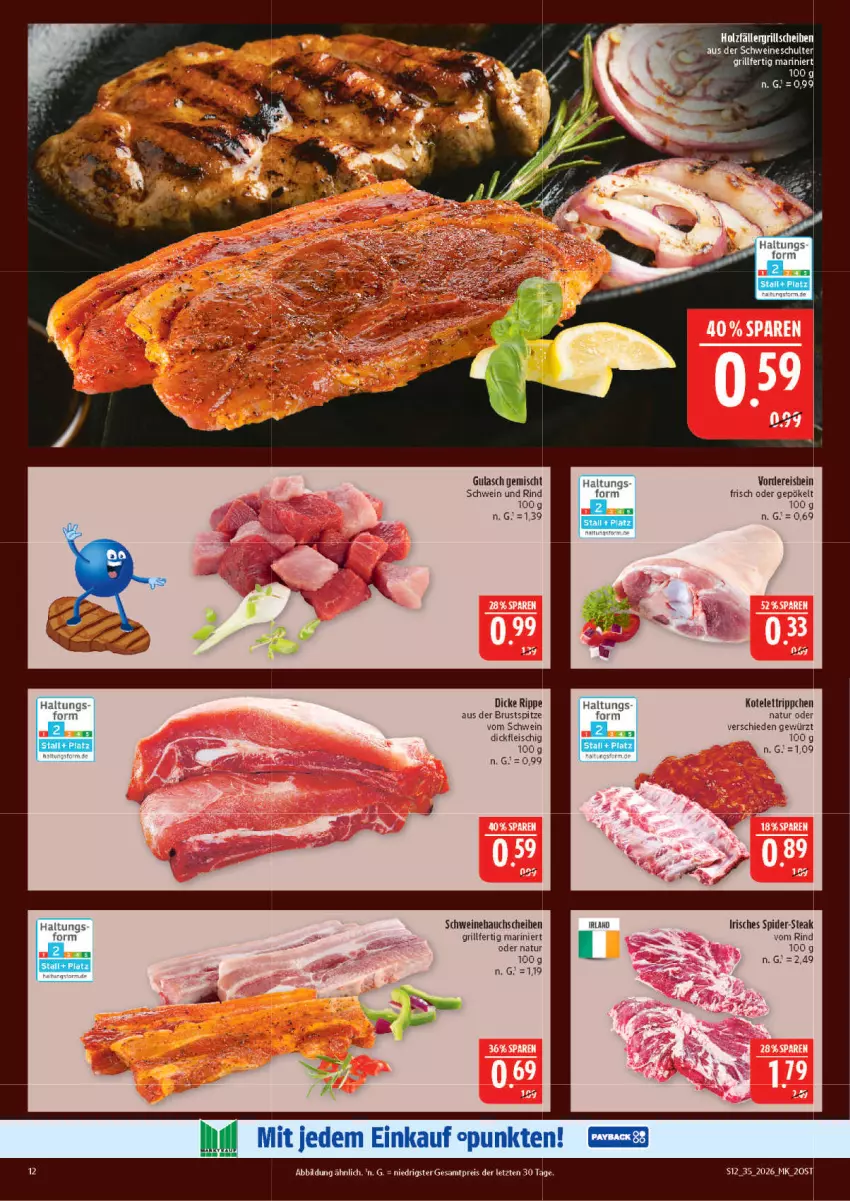 Aktueller Prospekt Marktkauf - Prospekt - von 23.08 bis 29.08.2026 - strona 12 - produkty: eis, fleisch, gewürz, grill, gulasch, kotelett, natur, reis, rind, schwein, schwein und rind, schweine, steak, tee, Ti, wein, weine