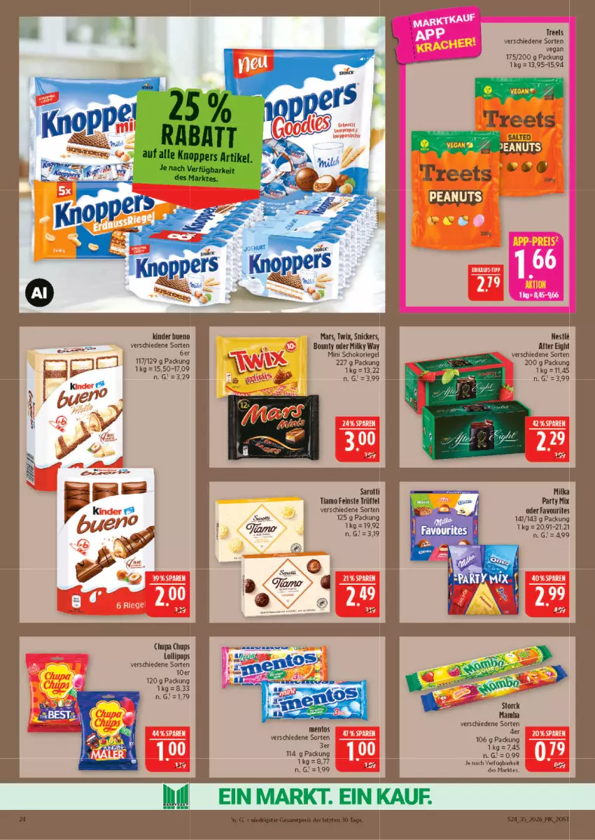 Aktueller Prospekt Marktkauf - Prospekt - von 23.08 bis 29.08.2026 - strona 24 - produkty: after eight, bounty, chupa, chupa chups, eis, mars, milka, milky way, riegel, saro, sarotti, schoko, schokoriegel, snickers, Ti, Trüffel, twix