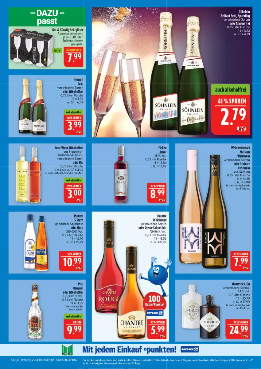 Aktueller Prospekt Marktkauf - Prospekt - von 23.08 bis 29.08.2026 - strona 29 - produkty: alkohol, Bad, bio, bree, creme, eis, flasche, gin, Gläser, henkel, henkell, henkell sekt, LG, likör, Metaxa, ouzo, sac, sahne, sekt, söhnlein, söhnlein brillant, spülmaschinen, Ti, wein, weinbrand, Weißwein