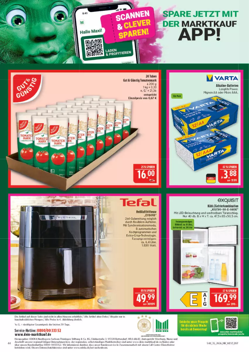 Aktueller Prospekt Marktkauf - Prospekt - von 23.08 bis 29.08.2026 - strona 44 - produkty: Astra, auto, batterie, batterien, beleuchtung, deka, eis, ente, fritteuse, gefrierkombination, Heißluftfritteuse, HP, led-beleuchtung, longlife, mit led-beleuchtung, Paula, reis, ring, sac, Ti, tisch, varta, ZTE