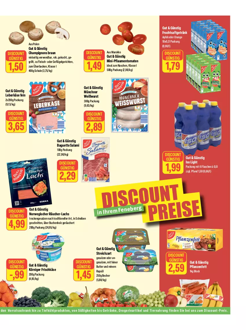 Aktueller Prospekt Feneberg - Prospekte - von 07.12 bis 09.12.2023 - strona 11 - produkty: apfel, baguette, Becher, braun, buch, butter, champignon, champignons, champignons braun, discount, eis, elle, flasche, fleisch, frischkäse, frucht, fruchtsaft, fruchtsaftgetränk, Geflügel, getränk, getränke, grill, Holz, Käse, Körniger Frischkäse, lachs, leberkäs, leberkäse, LG, orange, pflanze, pflanzen, Pflanzenfett, pflaume, pflaumen, rapsöl, reis, rwe, saft, salami, salz, Schal, Schale, schnitten, Schrank, Streichzart, Ti, tiernahrung, tomate, tomaten, vorratsschrank, Weißwurst, wurst