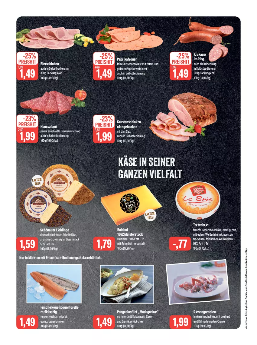 Aktueller Prospekt Feneberg - Prospekte - von 07.12 bis 09.12.2023 - strona 4 - produkty: auer, aufschnitt, bier, bierschinken, brie, creme, curry, eis, elle, filet, fisch, fleisch, forelle, französischer weichkäse, frischfisch, garnelen, garnier, geback, gewürz, Gewürzmischung, hartkäse, Haussalami, joghur, joghurt, Käse, kokos, kokosnuss, krakauer, Krustenschinken, lyoner, mac, Meister, milch, nuss, Ofen, Pangasius, paprika, reis, rel, riesengarnelen, ring, salami, salz, schinken, schnittkäse, Ti, tisch, torte, und gemüse, weichkäse, wein, weine, Weißwein, wurst, Yo