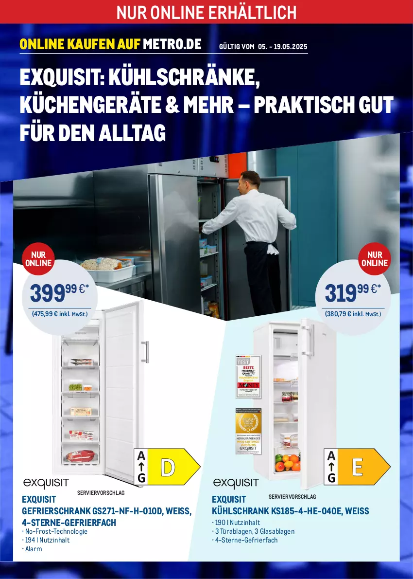 Aktueller Prospekt Metro - Online: Zuverlässige Elektrogeräte - von 05.05 bis 19.05.2025 - strona 1 - produkty: eis, gefrierfach, gefrierschrank, küche, Küchen, kühlschrank, Metro, Schrank, Ti, tisch