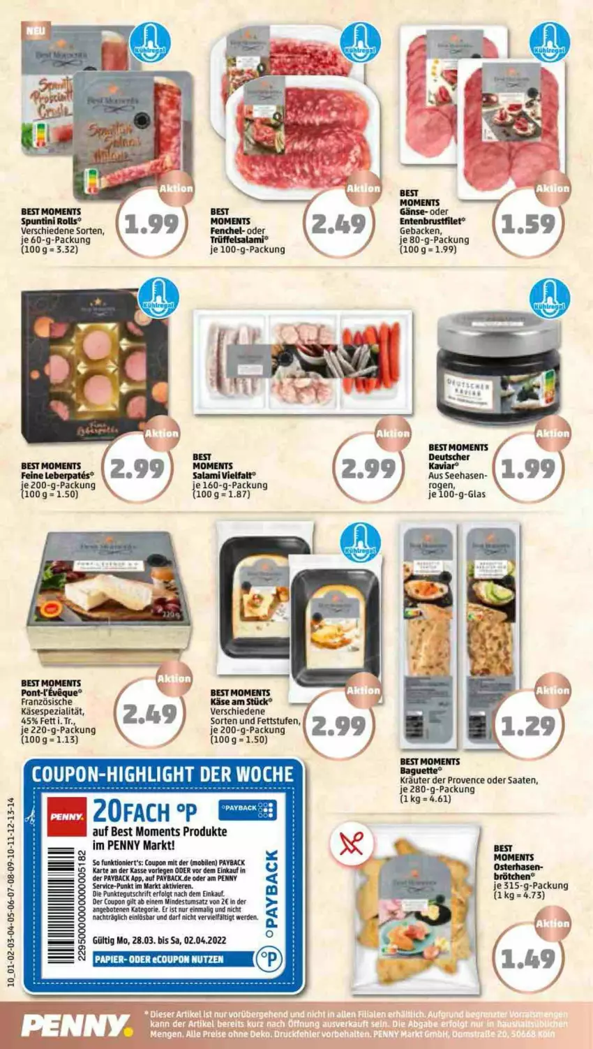 Aktueller Prospekt Penny - Prospekte - von 28.03 bis 02.04.2022 - strona 10 - produkty: angebot, angebote, brötchen, coupon, erde, fenchel, Käse, kräuter, LG, payback, salami, Spezi, Ti, Trüffel